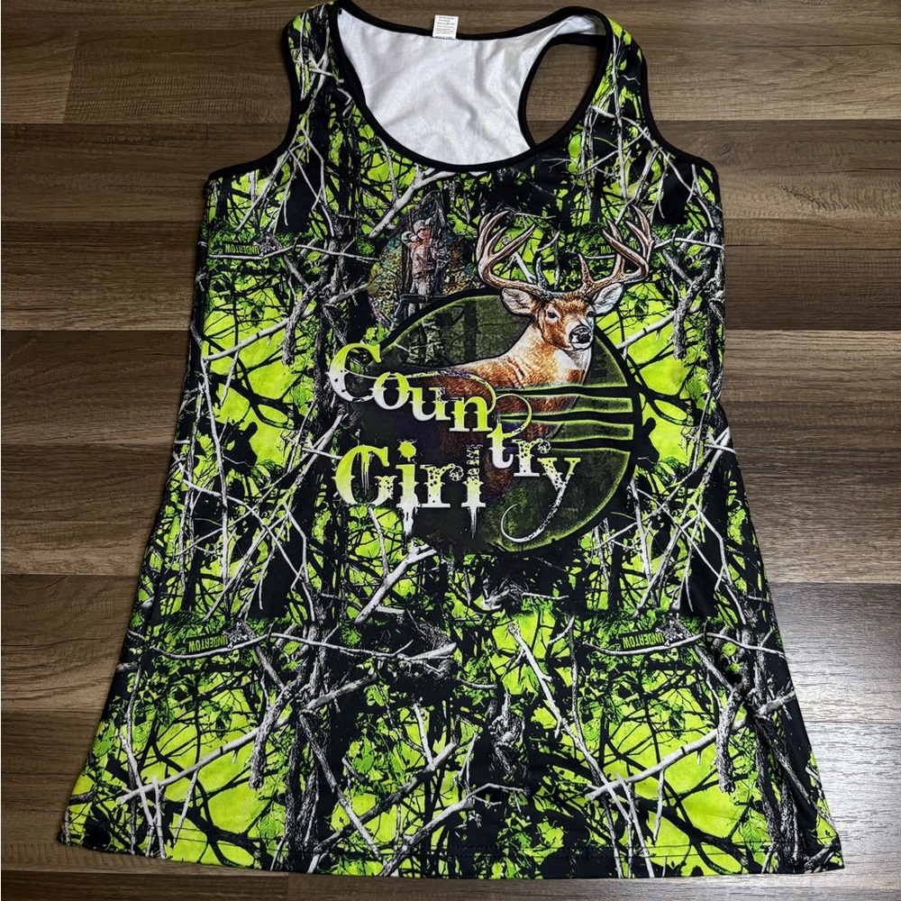 DENATER Country Girl Deer Graphic Camouflage Racerback Sleeveless Tank Top S